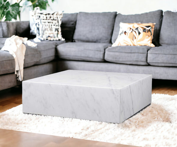 35 White Genuine Marble And Brass Square Coffee Table