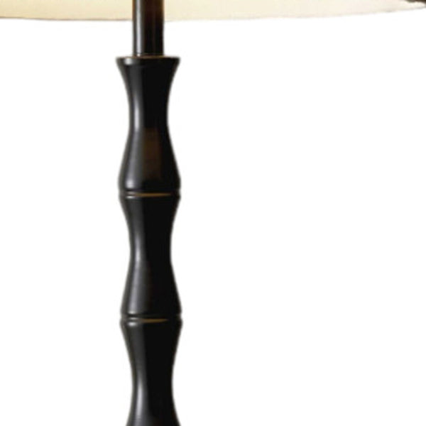 62 Black Textured Pole Floor Lamp With Beige Burlap Shade