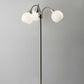 66" Silver Three Light Tree Floor Lamp With White Bowl Shades