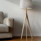 59" Natural Solid Wood Tripod Floor Lamp With Gray Fabric Empire Shade