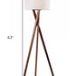 63" Solid Wood Tripod Floor Lamp With White Drum Shade