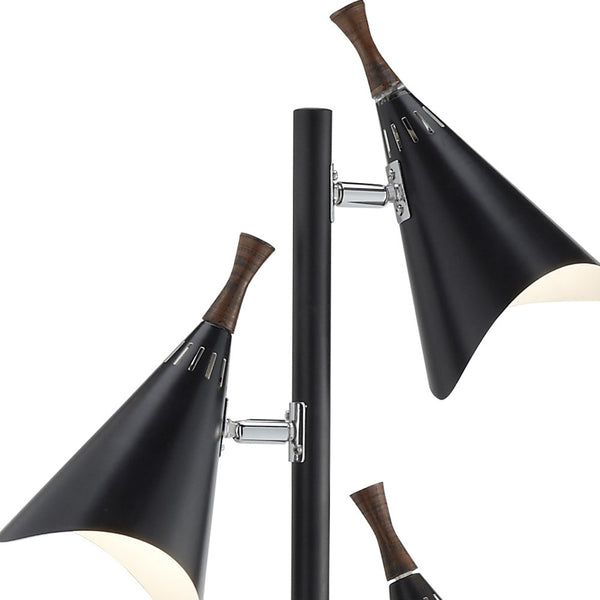 68 Black Three Light Tree Floor Lamp With Black Solid Color Cone Shade