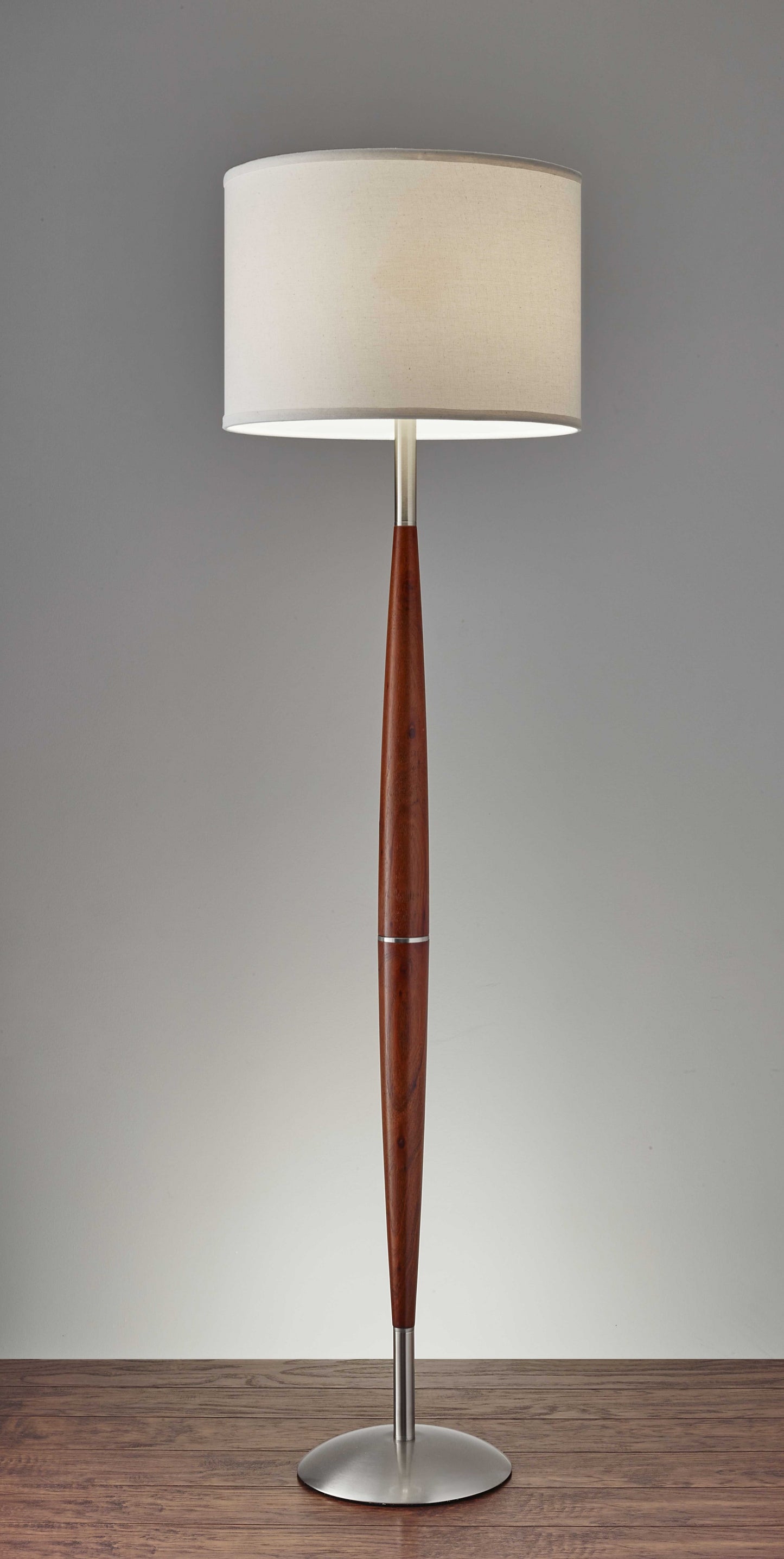 61" Solid Wood Traditional Shaped Floor Lamp With White Drum Shade