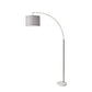 Reading Nook Floor Lamp Brushed Steel Arc Arm Adjustable Grey Fabric Shade