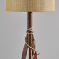 59" Natural Solid Wood Tripod Floor Lamp With Gray Fabric Empire Shade