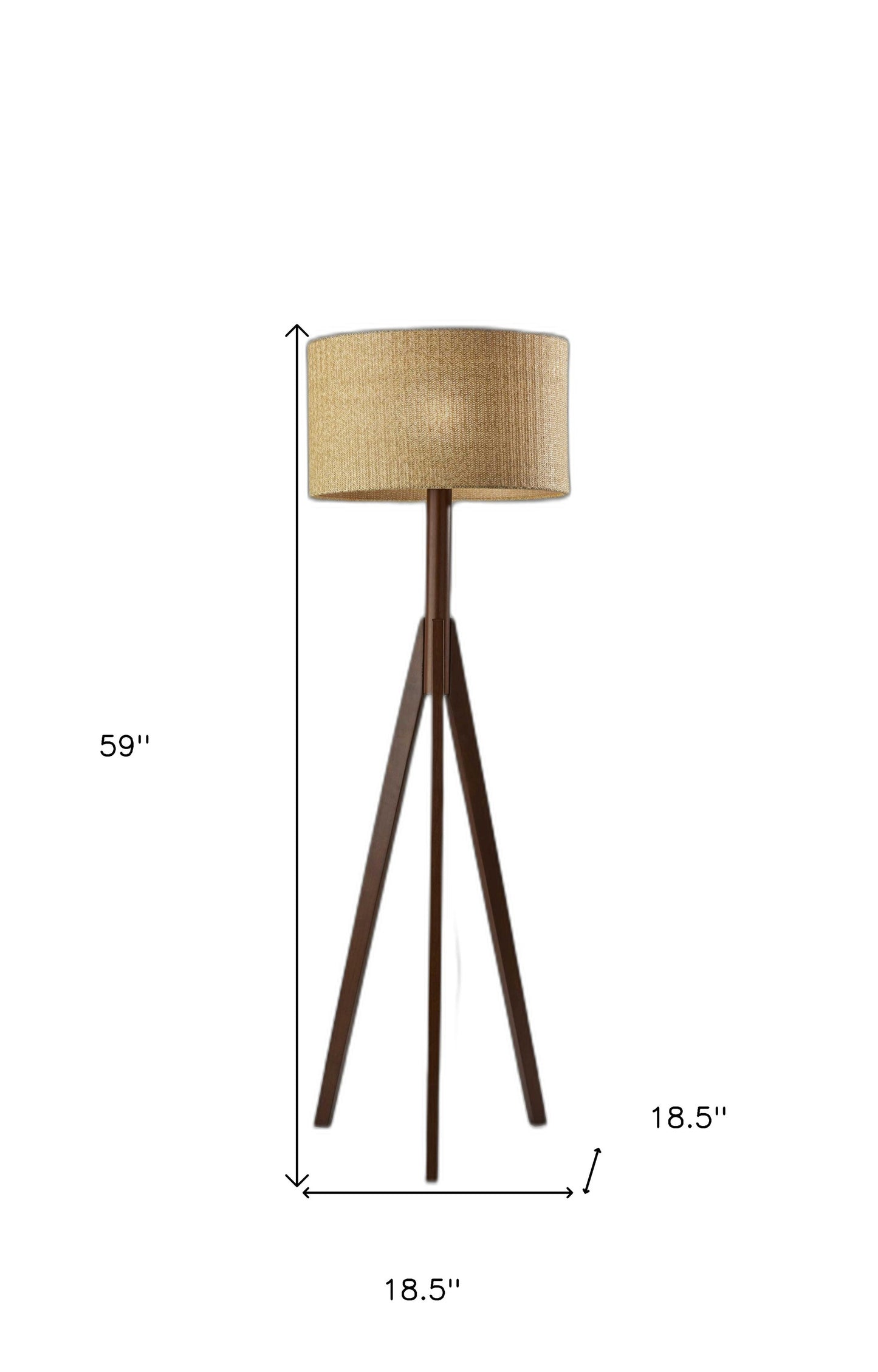 59" Natural Solid Wood Tripod Floor Lamp With Gray Fabric Empire Shade