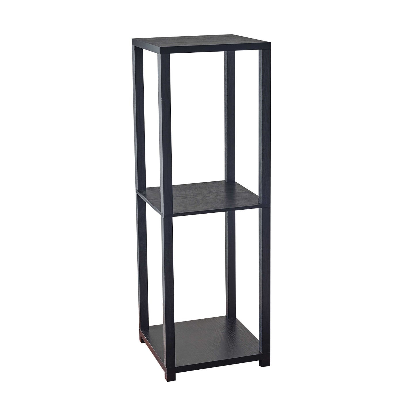 35" Black Solid Wood Square End Table With Two Shelves