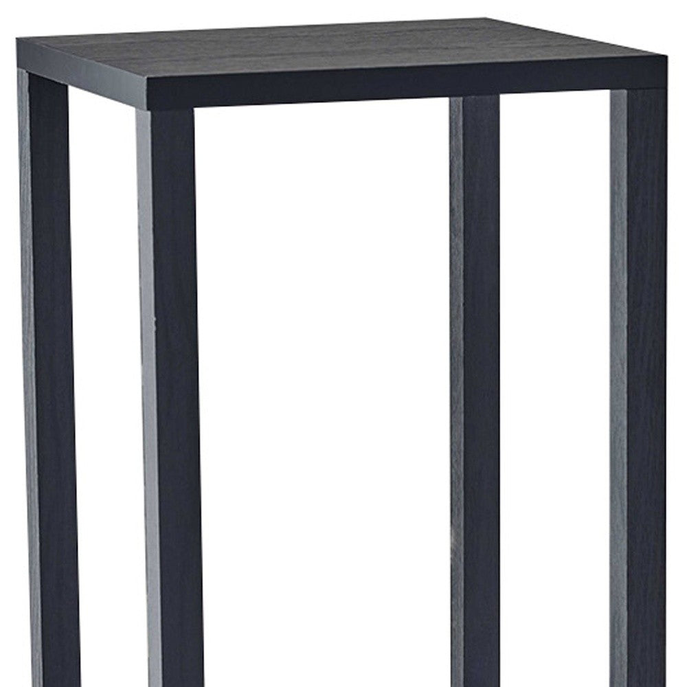 35" Black Solid Wood Square End Table With Two Shelves