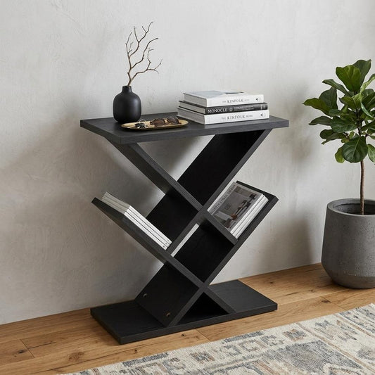 19" Black Solid Wood Pedestal Console Table