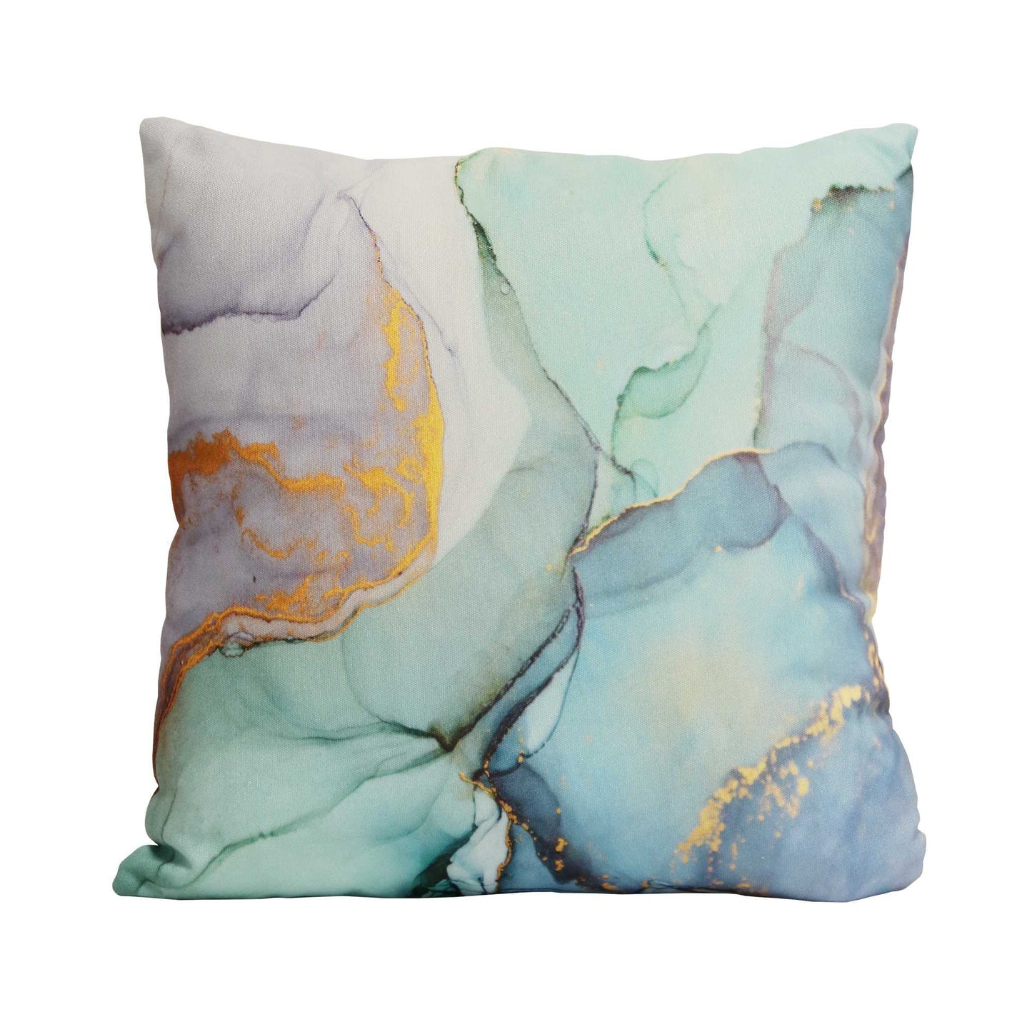 18" Blue and Green Marble Cotton Throw Pillow