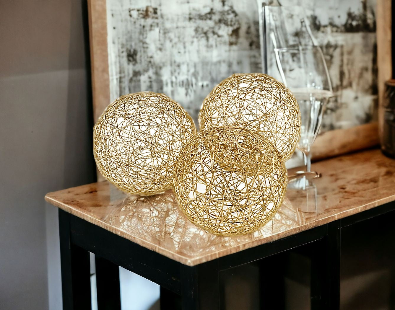 6" Gold Iron Decorative Orb Tabletop Sculpture