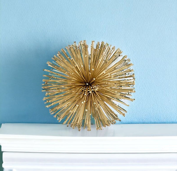 6 Gold Iron Urchin Decorative Orb Tabletop Sculpture