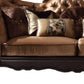 95" Golden Brown Velvet Curved Sofa And Toss Pillows With Brown Legs