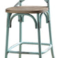 21" Brown And Turquoise Solid Wood And Metal Bar Chair