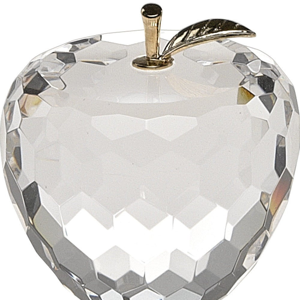 3" Clear and Gold Crystal Apple Tabletop Sculpture