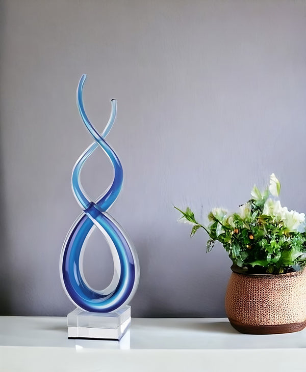 20 Clear and Blue Murano Glass Modern Abstract Tabletop Sculpture