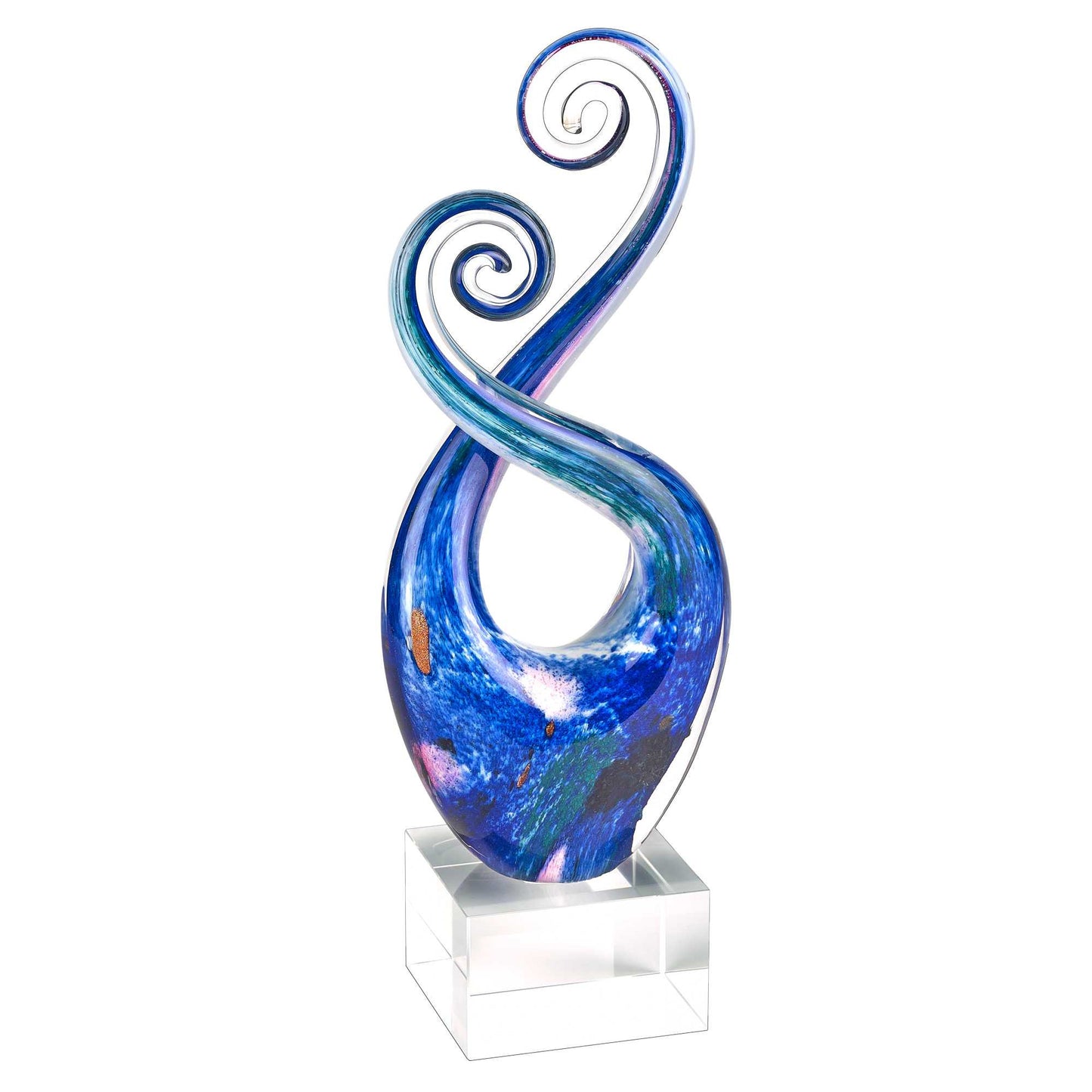 12" Blue and Green Murano Glass Modern Abstract Tabletop Sculpture