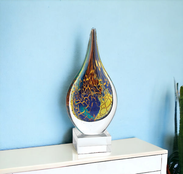 12 Blue and Yellow Murano Glass Modern Abstract Tabletop Sculpture