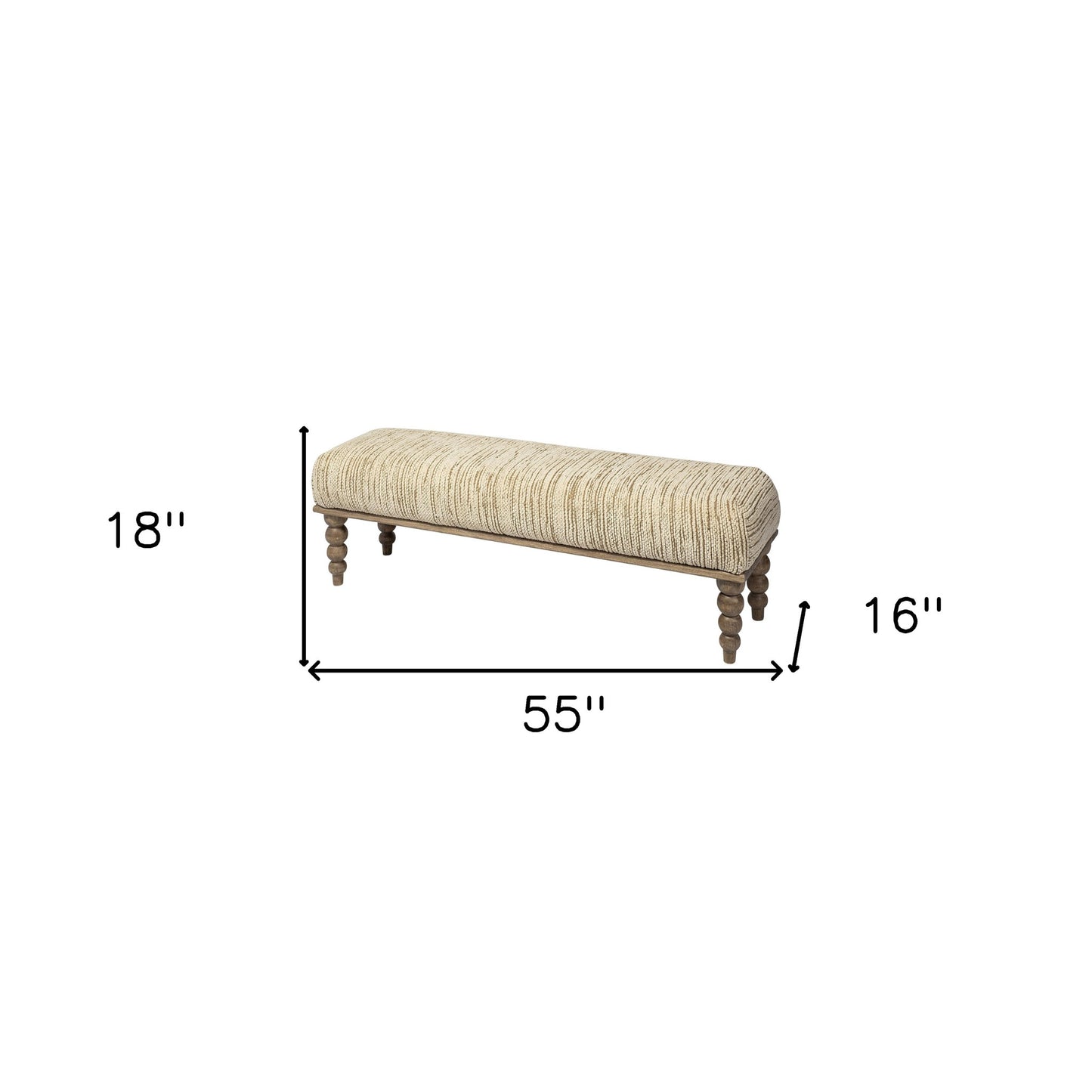 55" Cream and Wood Brown Upholstered Polyester Blend Bench