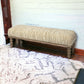 55" Cream and Wood Brown Upholstered Polyester Blend Bench