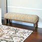 55" Cream and Wood Brown Upholstered Polyester Blend Bench