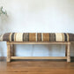 59" Beige and Gray and Brown Upholstered Jute Striped Bench