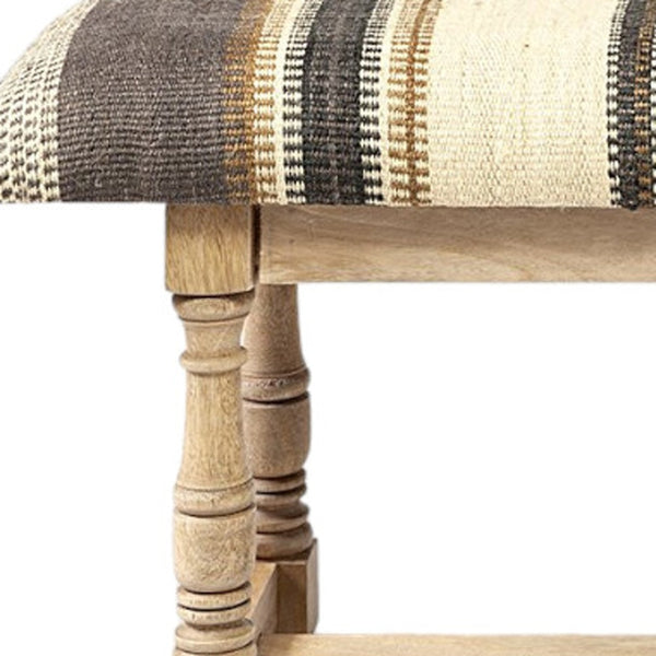 59 Beige and Gray and Brown Upholstered Jute Striped Bench