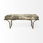 55" Gray and Antiqued Brass Upholstered Faux Fur Bench