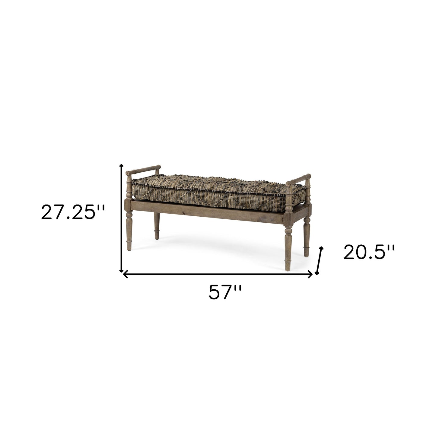 57" Beige And Brown Upholstered Cotton Blend Bench