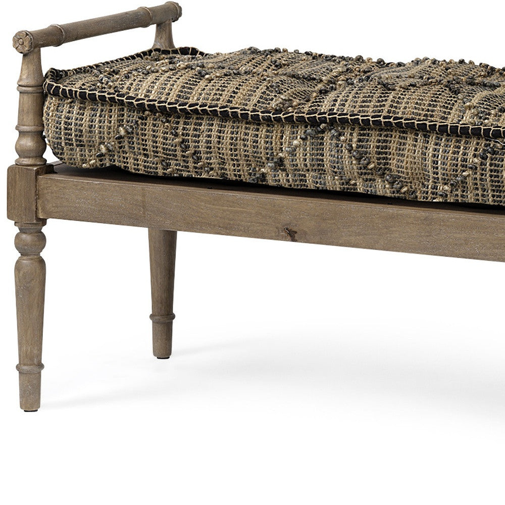 57" Beige And Brown Upholstered Cotton Blend Bench