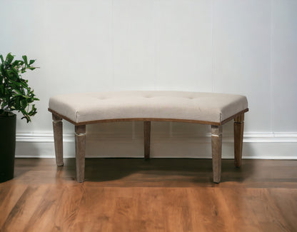 20" Beige And Brown Upholstered Polyester Blend Bench