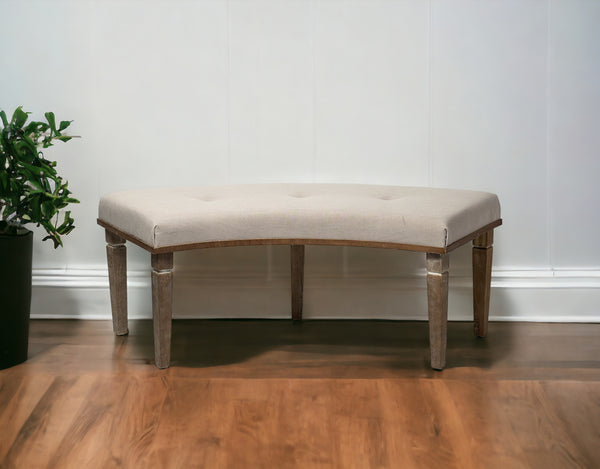 20 Beige And Brown Upholstered Polyester Blend Bench