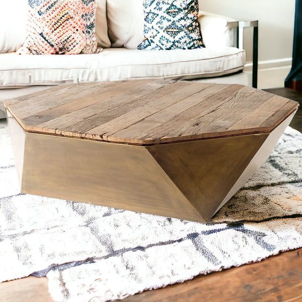 48 Natural Solid Wood Octagon Distressed Lift Top Coffee Table