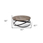 41" Brown And Black Solid Wood And Metal Round Coffee Table