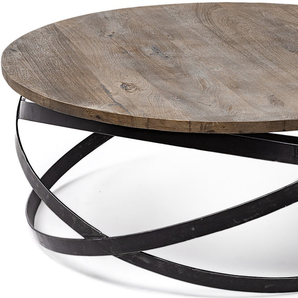 41 Brown And Black Solid Wood And Metal Round Coffee Table