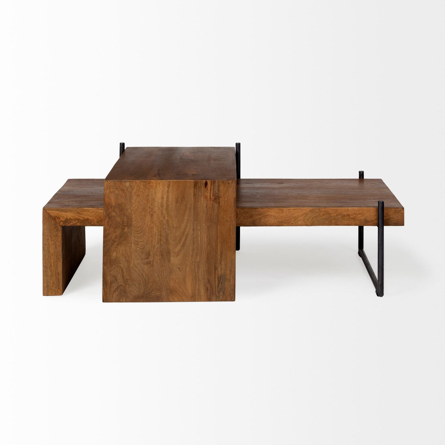 S2 Solid Wood Black Metal Nesting Coffee Tables