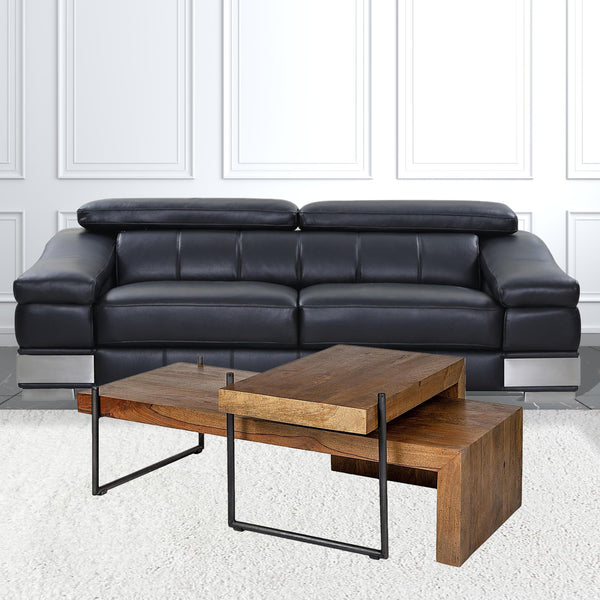 S2 Solid Wood Black Metal Nesting Coffee Tables