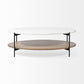 Oval White Marble Top And Black Metal Base Coffee Table W Wood Shelf