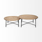 Set of Two 41" Brown And Black Solid Wood And Iron Round Nested Coffee Tables