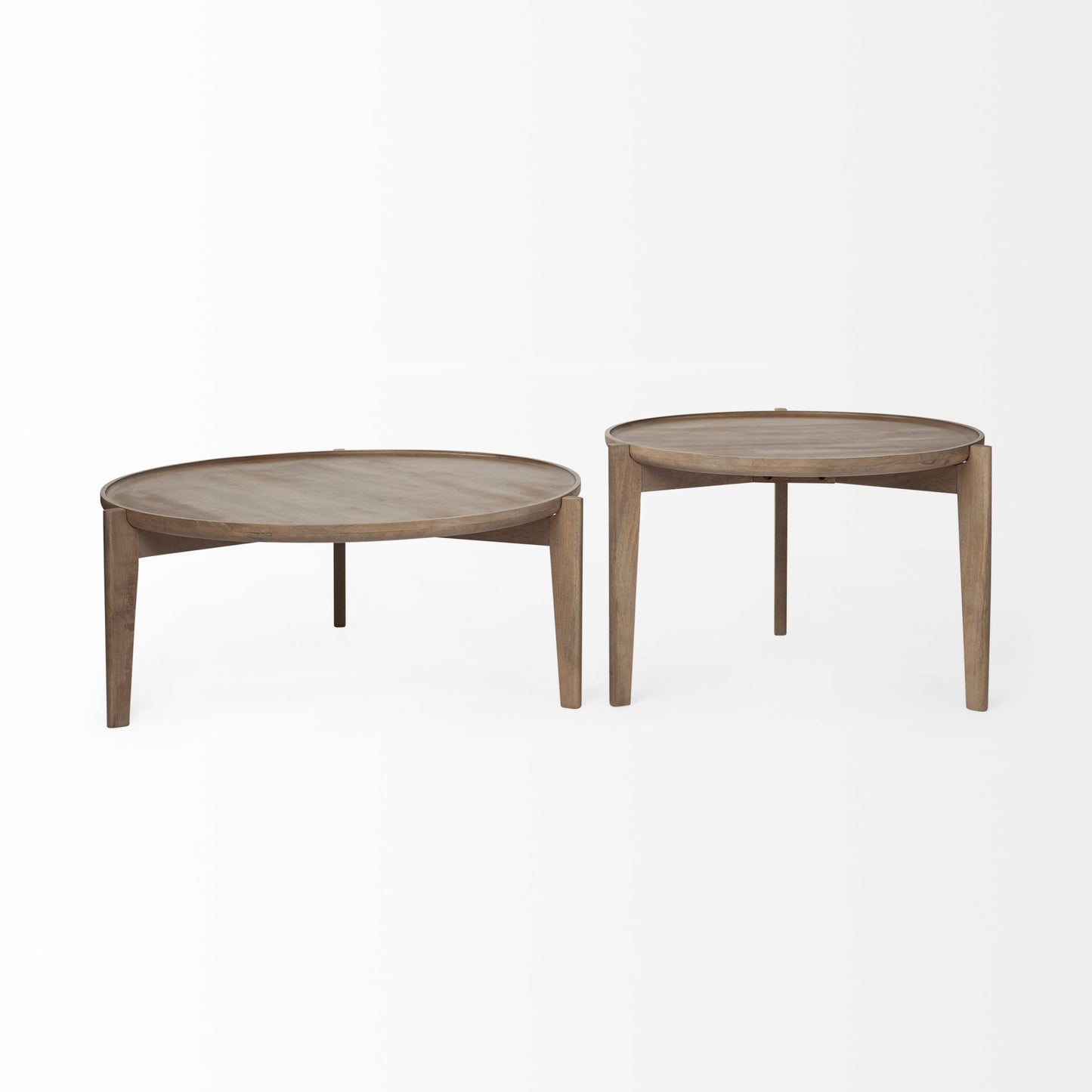 S 2 39.5" & 31.25" Round Solid Wood Nesting Coffee Tables