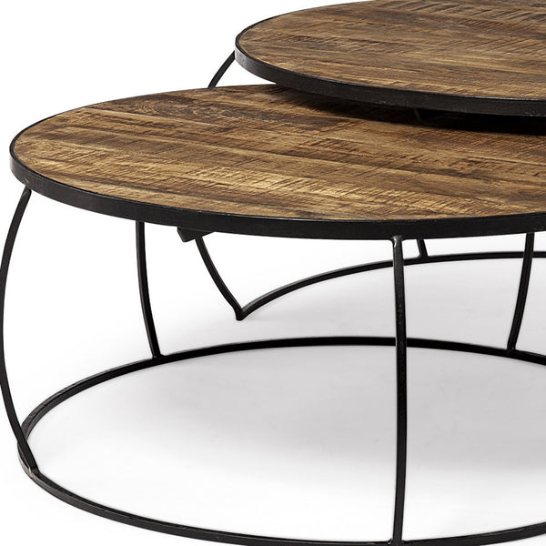 S2 41 & 38 Round Wood Top Nesting Coffee Tables