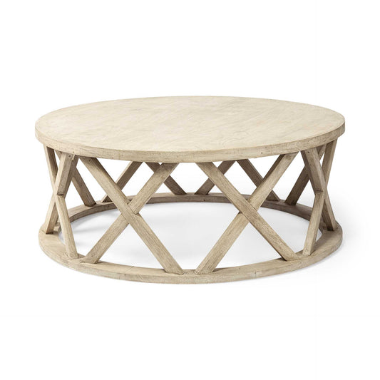 46" White Solid Wood Round Coffee Table