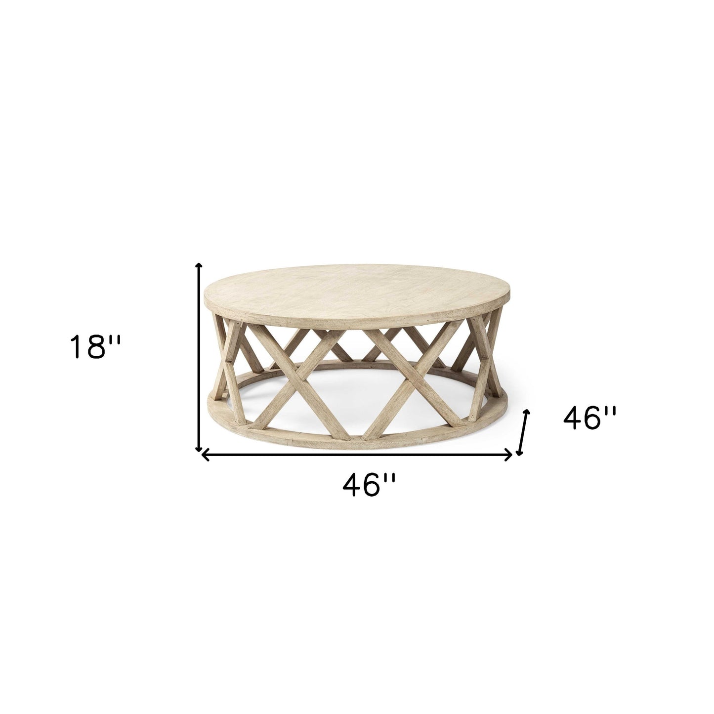 46" White Solid Wood Round Coffee Table