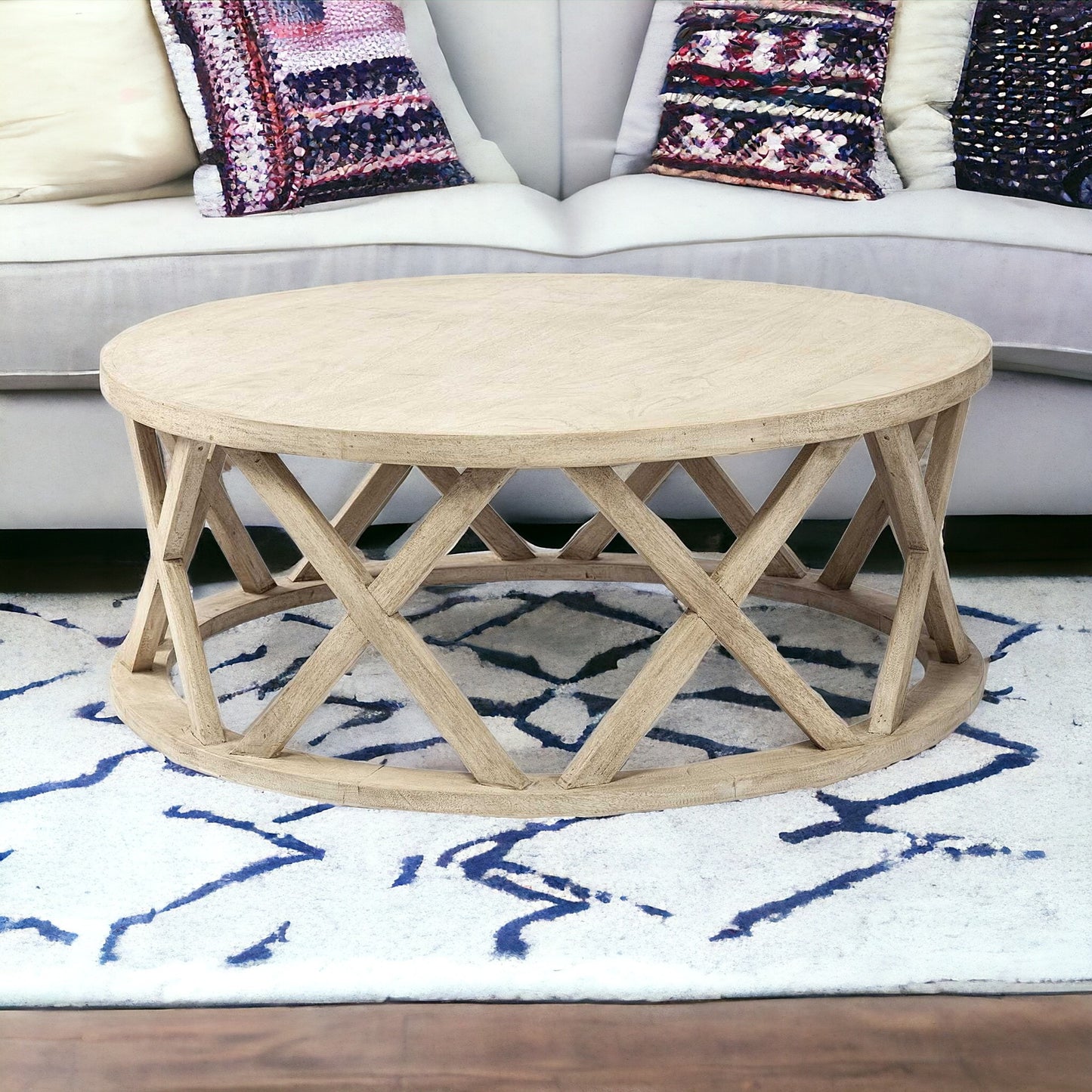 46" White Solid Wood Round Coffee Table