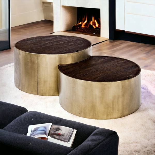 S2 39.5 & 31.25 Round Wood Nesting Coffee Tables