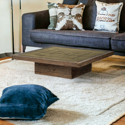 50" Brown Solid Wood Square Distressed Coffee Table