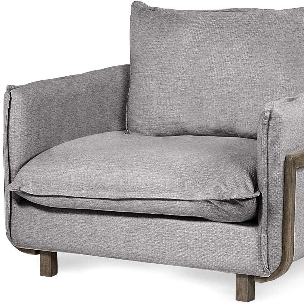 42" Gray And Wood Brown Linen Arm Chair