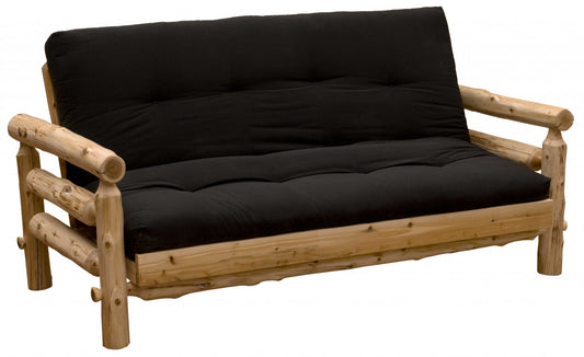 83" Black 100% Cotton Sleeper Sleeper Sofa With Wood Brown Legs