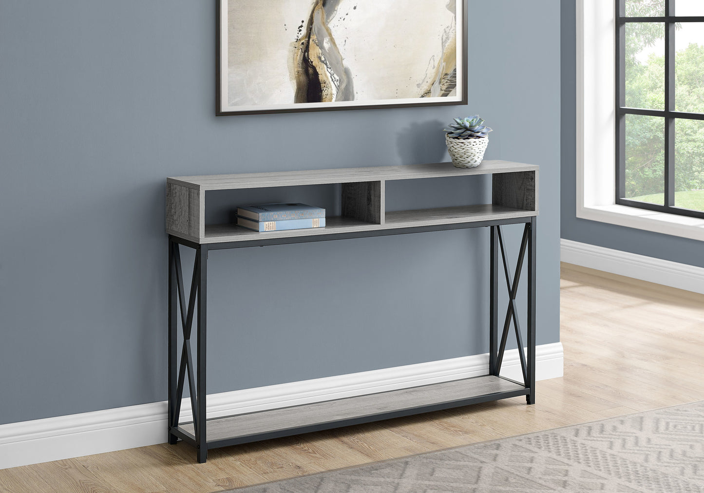 47" Gray And Black Frame Console Table With Storage