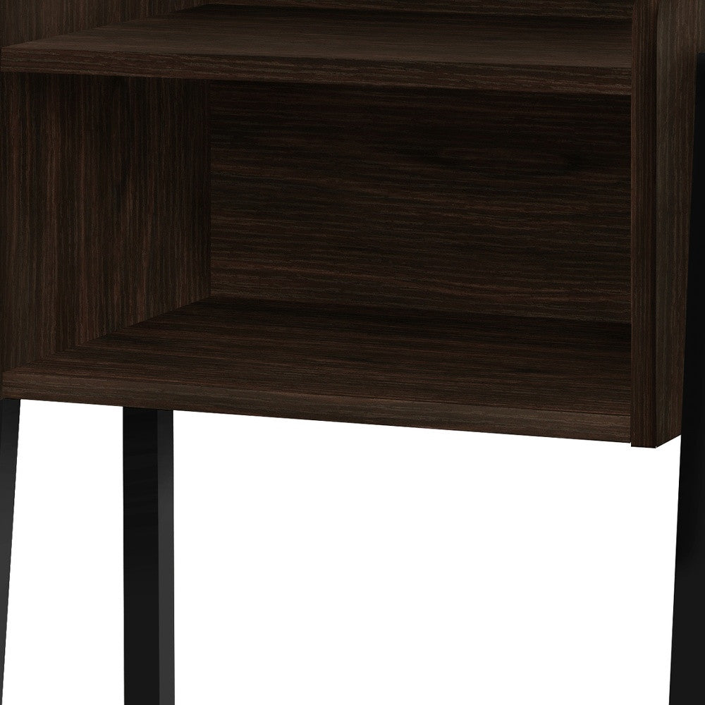 23" Rectangular Espresso Accent Table With Black Metal Legs